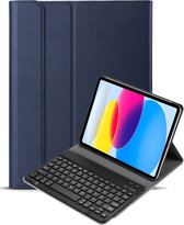Hoes Geschikt voor iPad 2022 Hoes Toetsenbord Hoesje Keyboard Case Cover - Hoesje Geschikt voor iPad 10 Hoes Toetsenbord Case - Donkerblauw