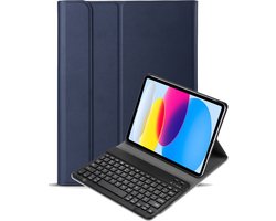 BTH Tablet Toetsenbord Hoes - Geschikt voor iPad 2022 / 2025 (A16 ) - Bookcase - Bluetooth Keyboard - Donkerblauw