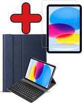 Hoes Geschikt voor iPad 2022 Hoes Toetsenbord Hoesje Keyboard Case Cover Met Screenprotector - Hoesje Geschikt voor iPad 10 Hoes Toetsenbord Case - Donkerblauw
