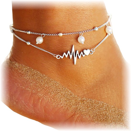 Fako Bijoux® - Bracelet de Cheville - Bijoux de Cheville - Duo Heartbeat - Couleur argent