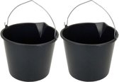 2x Stuks stevige zwarte huishoud emmers 20 liter met tuit - Klusemmers/bouwemmers/schoonmaakemmers