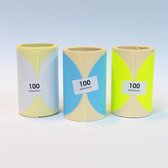 3x100 blanco Stickers op rol 100mm assortiment: wit-blauw-geel