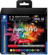 Staedtler Pigment Arts brush pen, etui van 12 stuks, Basic Colours 10 stuks