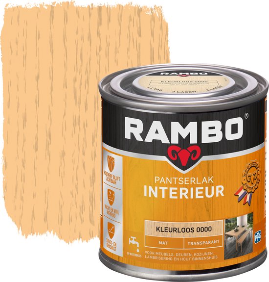 Blik Rambo Pantserlak Interieur, met houtnerf staal in mat lichtgeel.