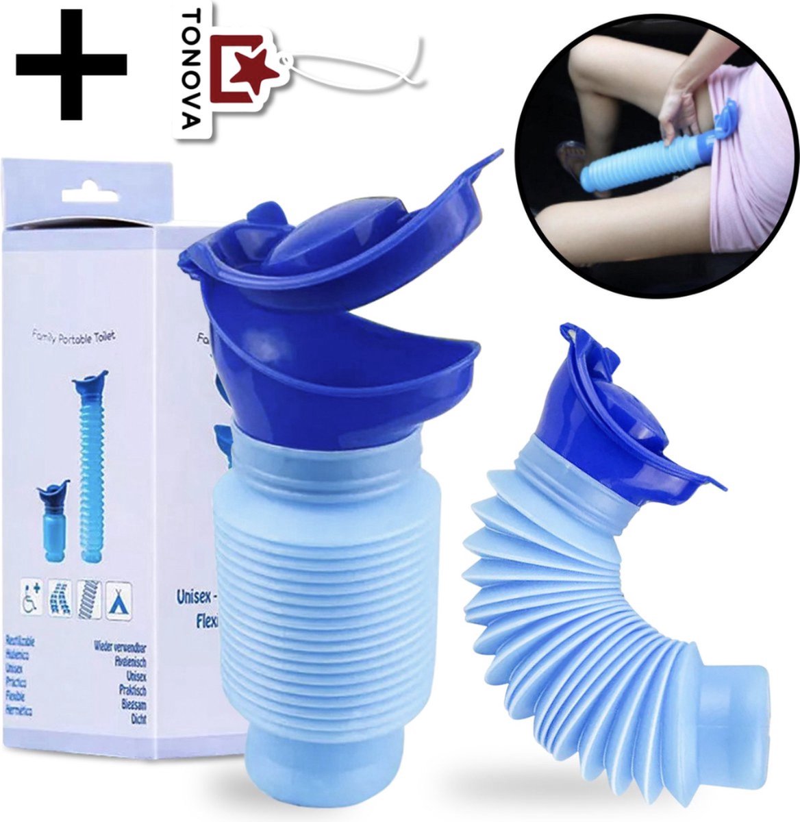 Plasfles + Tonova Autoparfum - Herbruikbare Nood Toilet - Unisex - 750ml - Plastuitje - Camping WC - Blauw - Bundel