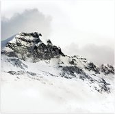 Poster Glanzend – Sneeuw - Bergen - Wolken - Wit - 50x50 cm Foto op Posterpapier met Glanzende Afwerking