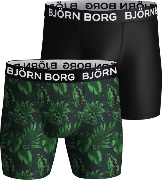 Bjorn Borg - Björn Borg Performance Boxershorts 2-Pack Zwart Groen - Heren - Maat XXL - Body-fit