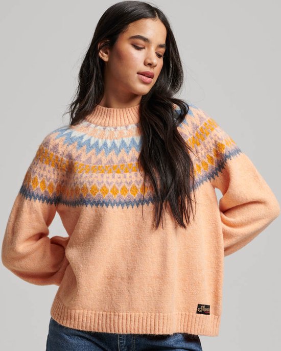 Pull Femme Superdry Slouchy Pattern Knit - Coral Fairisle - Taille L