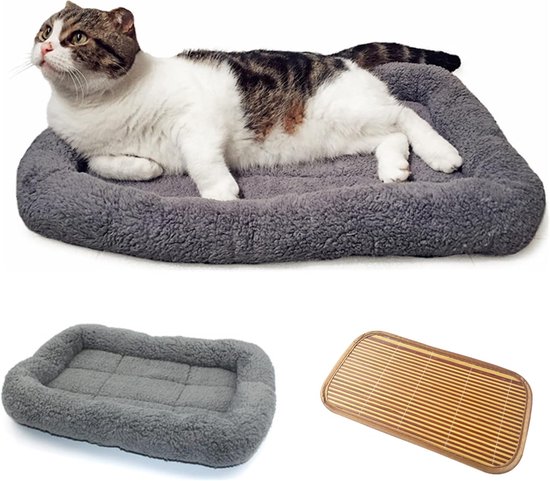 Mewoofun Kattenbed, pluizige en zachte kattenbank, hondenbank, klein hondenbed voor grote katten en kittens - 66 x 48 cm, schattig kattenbed met antislipbodem, roze