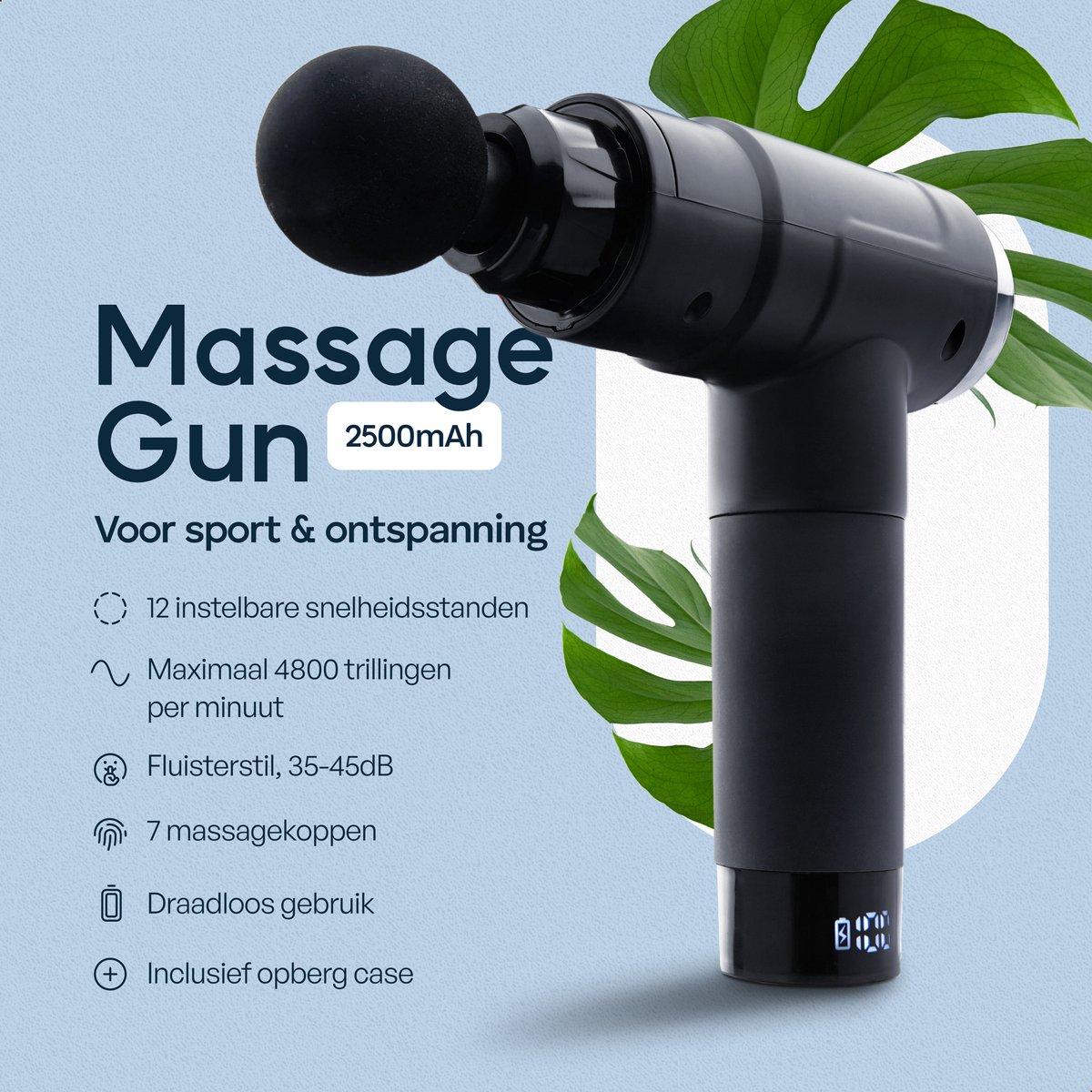 Afbeelding 2 van Massage Gun PRO - Samengesteld door MSc. Fysio - Met 7 opzetstukken - Sport en Relax Massage - Krachtig en Draadloos - Professioneel - Bellies family
