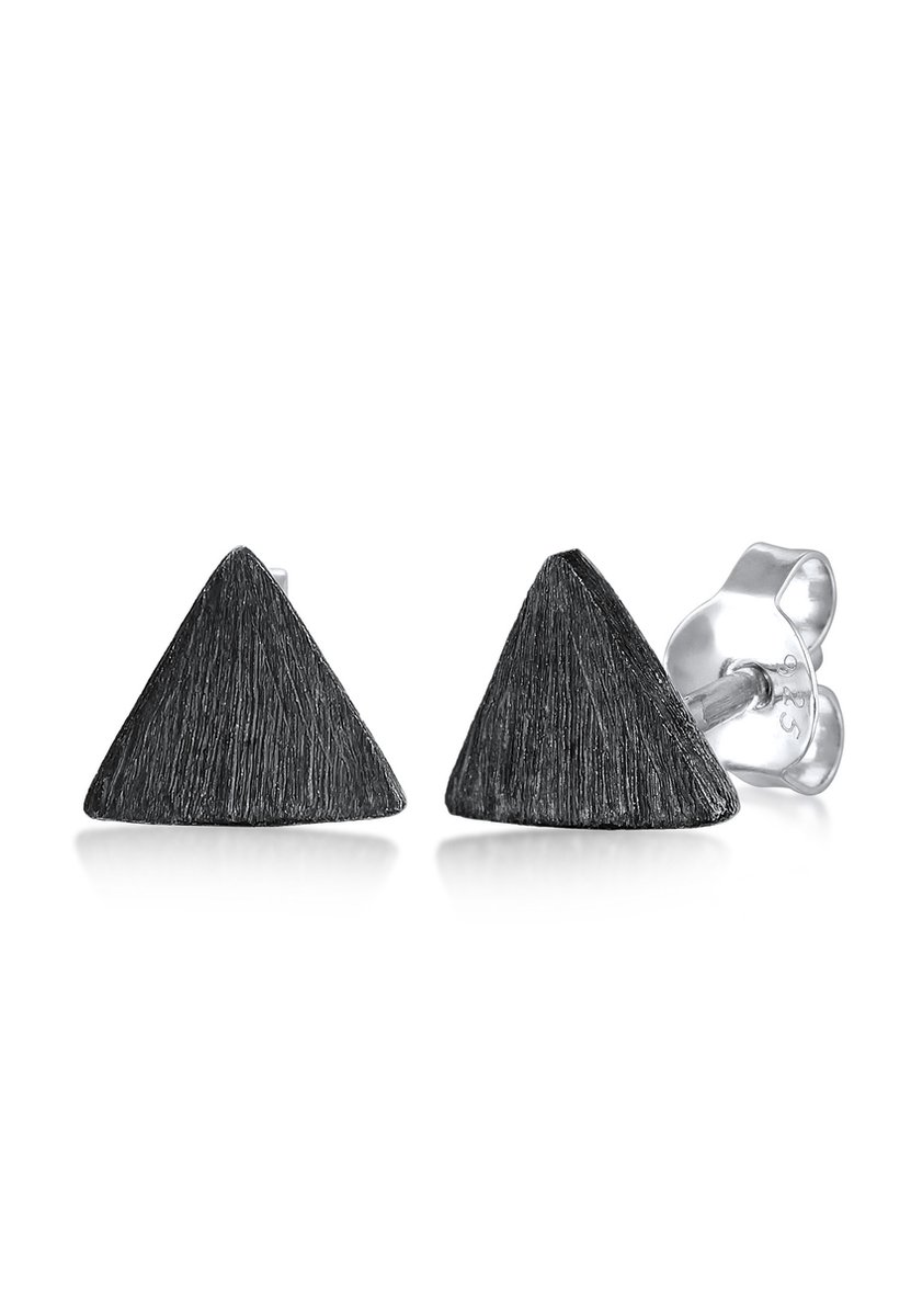 KUZZOI - Oorbellen - Heren Oorsteker Driehoek Geo Mat in 925 sterling zilver geoxideerd - Heren
