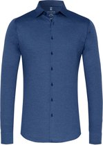 DESOTO slim fit overhemd - stretch pique tricot Kent kraag - jeansblauw melange - Strijkvrij - Boordmaat: 43/44