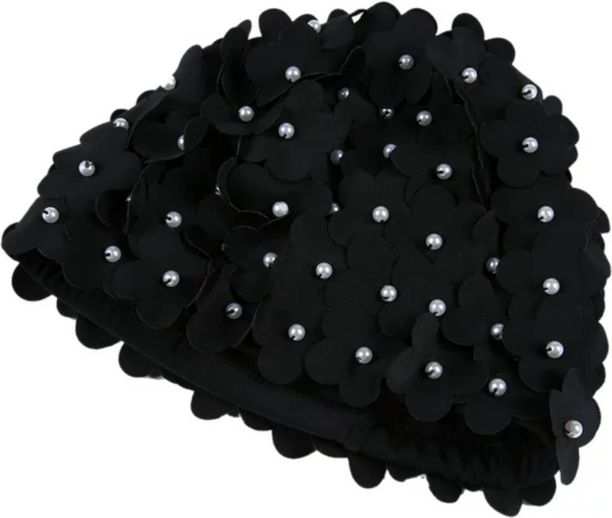 Winkrs | Zwarte Bloemetjes Badmuts | Douche accessoire, haarbedekking, douchecap, zwemmen — afbeelding 4