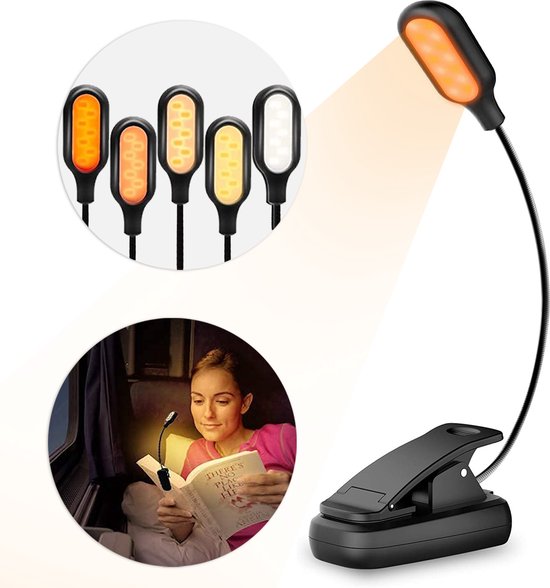 iMoshion Leeslamp - Leeslampje voor Boek met Klem - Bedlamp met 5 Lichtstanden - Oplaadbare leeslamp staand - Zwart