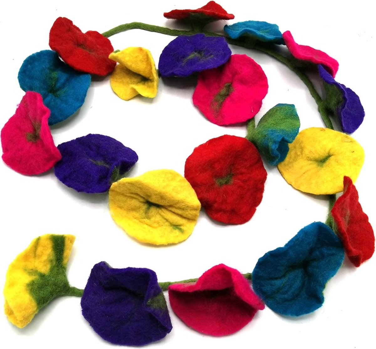 Vilten Bloemen Slinger Regenboog - Handgemaakt - Lengte ca. 180cm