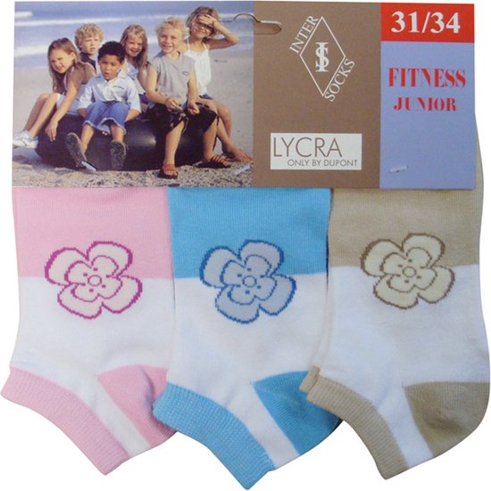 Meisjes enkelkousen fitness fantasie flora - 6 paar gekleurde sneaker sokken - maat 31/34