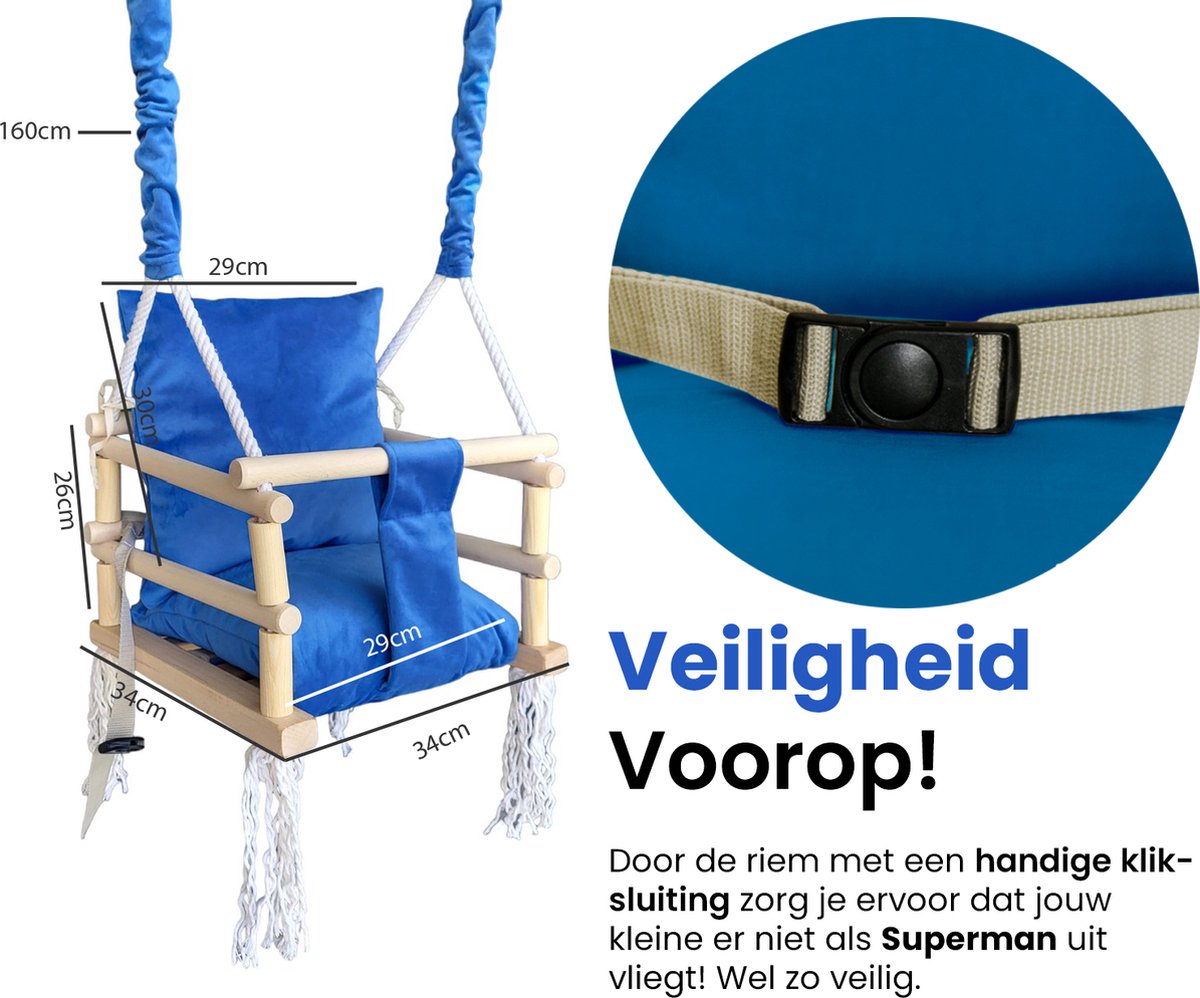 Luxe houten 3 in 1 blauwe meegroei baby schommel en kinder schommel – Baby swing – Schommel die meegroeit met je kindje - Schommelstoel - Schommels - handgemaakt — afbeelding 8