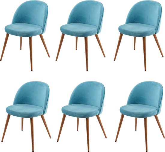 Set van 6 eetkamerstoel MCW-D53, stoel keukenstoel, retro jaren 50 design fluweel ~ turquoise
