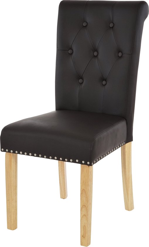 Set van 2 eetkamerstoelen Chesterfield II, keukenstoel, klinknagels ~ kunstleer, koffie, lichtgekleurde poten