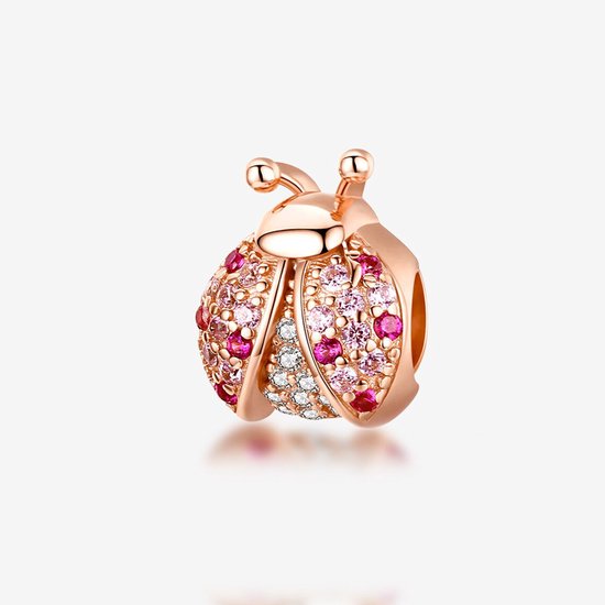 CLEVER SCHMUCK Gouden lieveheersbeestje oorbellen voor meisjes, 24 mm, met kever, 9 mm, rood en zwart gelakt, 925 zilver, verguld met goud