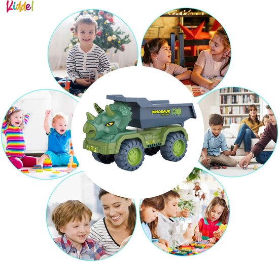 Kiddel XL Dinosaurus auto truck kiepwagen - Dinosaurus vrachtwagen speelgoed kinderen - Kinderspeelgoed dino Zomer buitenspeelgoed 3 jaar 4 jaar cadeau - Kiddel