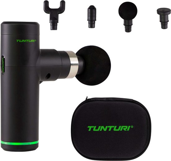 Tunturi MG30 Massage Gun Mini - Oplaadbaar massageapparaat - Massage pistool - Incl. 4 opzetstukken en koffer - Kleur: zwart