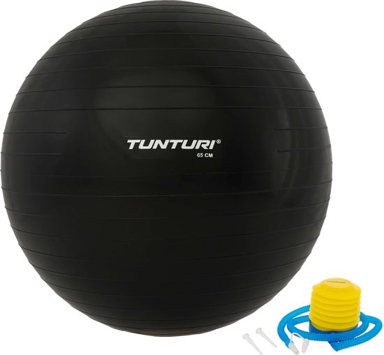 Tunturi Fitness bal - Yoga bal inclusief pomp - Pilates bal - Zwangerschaps bal - 65 cm - kleur: Zwart - Incl. gratis fitness app
