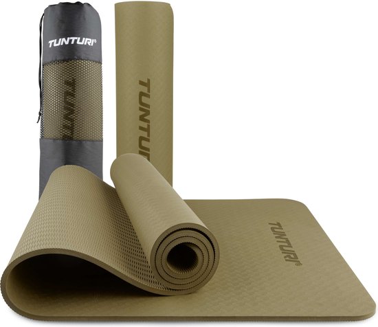 Tunturi Yoga Mat 8mm - Pilates mat - Extra dikke fitness mat - 183x61x0,8 cm - Incl Draagtas - Ecologisch materiaal - Eenvoudig te reinigen - Groen