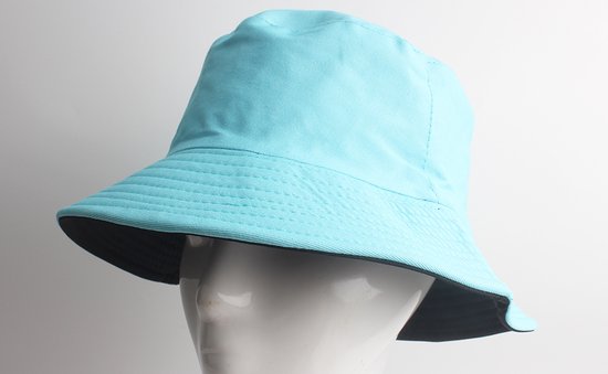 Bucket hat- Effen- Vissershoeden- Katoen- Heren- Dames- Unisex- Tweekanten gebruik- Aqua blauw