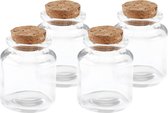 4x Mini bouteilles / bocaux en verre 5 x 6 avec bouchon en liège - Hobby/ bricolage - Cadeaux / cadeaux - Petits bocaux de rangement / pots de stockage