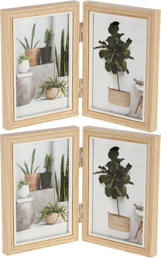 2x morceaux de double cadre photo en bois pour deux photos de 10 x 15 cm