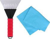 Vitres de voiture Grattoir à glace soft grip rouge 25 cm avec chiffon anti-buée - Pour déglacer à l'extérieur et à l'intérieur