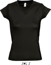 Dames t-shirt V-hals zwart 100% katoen slimfit - Dameskleding shirts 44