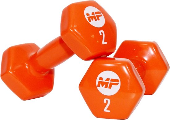 Foto: Muscle power vinyl dumbbells 2 x 2 kg oranje