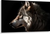 Canvas - Zijaanzicht van Kop van Wolf tegen Zwarte Achtergrond - 120x80 cm Foto op Canvas Schilderij (Wanddecoratie op Canvas)