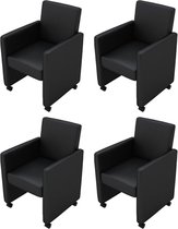 VidaXL Chaises de salle à manger à roulettes - Cuir artificiel - Noir - 4 pièces