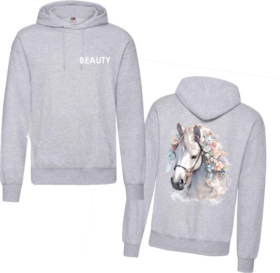 Hoodie paarden - gepersonaliseerde hoodie voor de paardenliefhebber - Hoodie voor op de manege - Lichtgrijs - Maat M