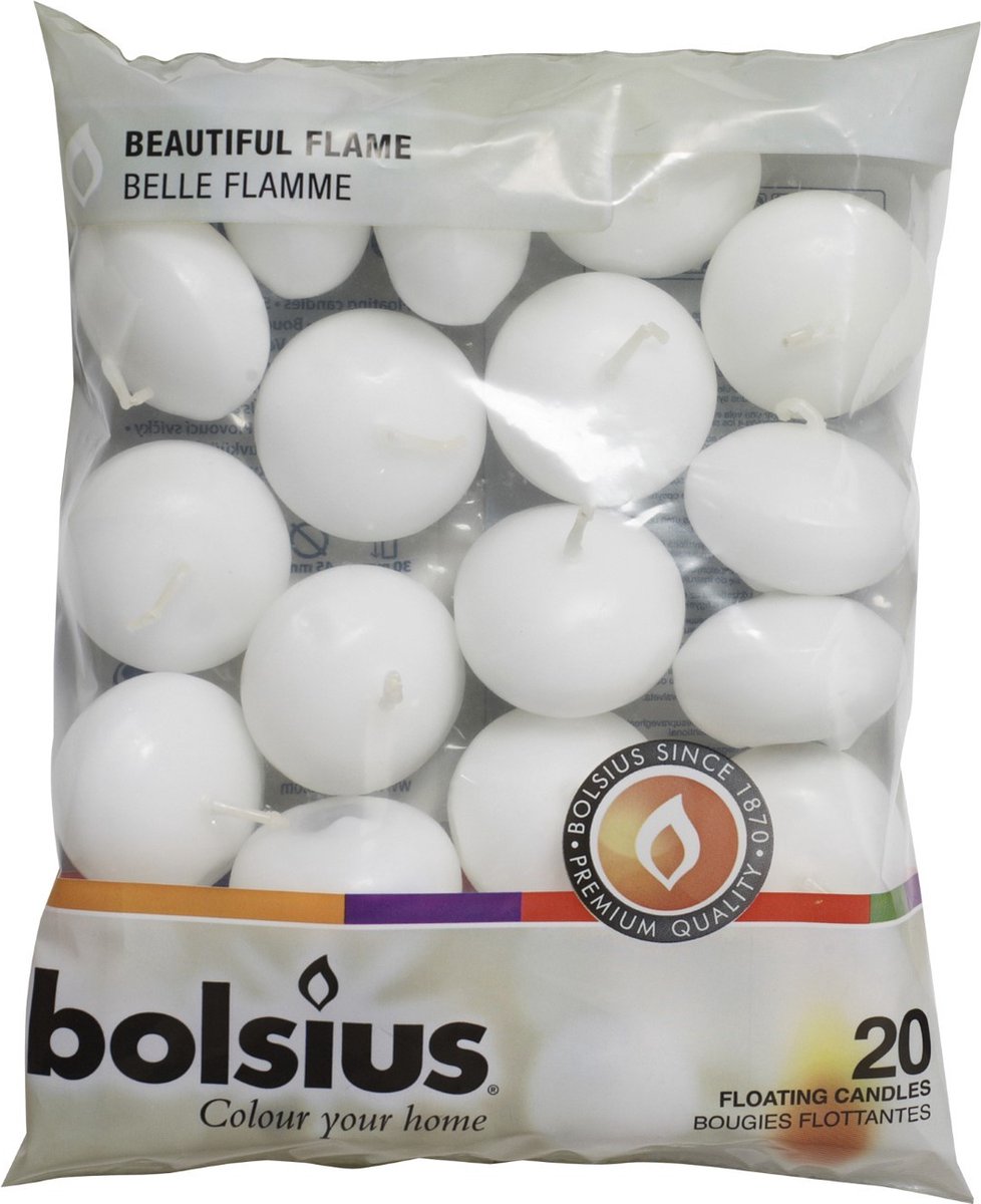 Bolsius Drijfkaarsen - Ø4,5 cm - 20 stuks per verpakking - Wit