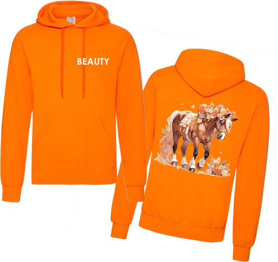 Hoodie paarden - gepersonaliseerde hoodie voor de paardenliefhebber - Oranje - Maat Xl