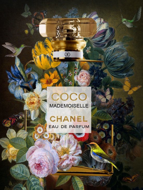 Peinture sur verre avec relief 3D 80x120cm Fleurs avec Coco mademoiselle Chanel