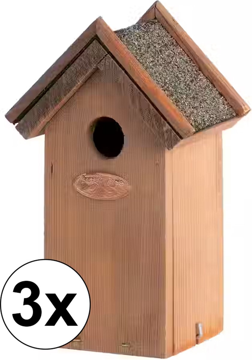 3x Houten vogelhuisjes met bitumen dakje 16x22 cm