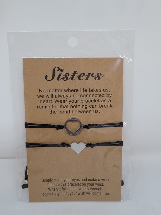 Sisters armbanden set - zussen armbanden - zwart / zilver
