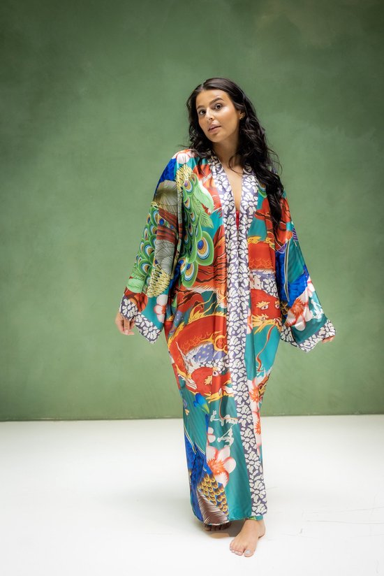 Strand kimono satijn wings of paradise - strandjurk - lang model - one size  - uniek... | bol.com