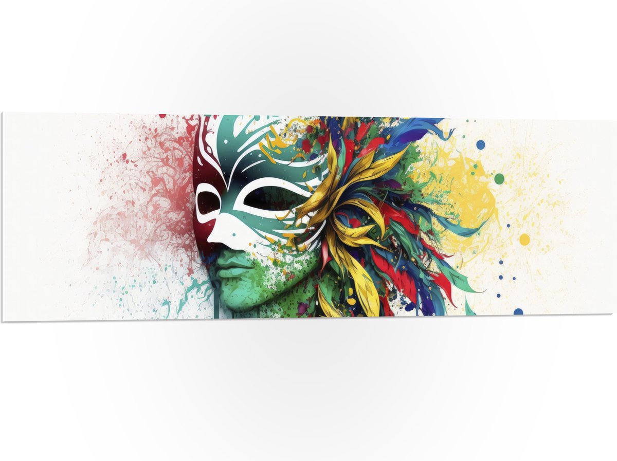 PVC Schuimplaat- Waterverf Tekening van Kleurrijke Carnavals Masker tegen Witte Achtergrond - 120x40 cm Foto op PVC Schuimplaat