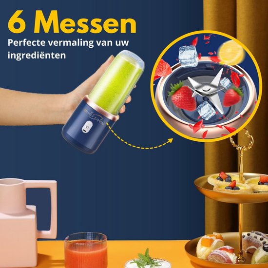 Phreeze Blender Smoothe Maker - 500ml Glazen Beker - 800W - Compact & Stl - To Go Blender Met Rvs Messen Bpa Vrij Voor Smoothies Shakes Sapje