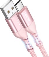 Sounix USB C kabel - USB 3.0 naar USB C - 3A60W - 10Gbps - 2 Meter - USB C naar USB A - USB 3.0 - Snellader - Oplader - Oplaadkabel - Gevlochten Nylon - Roze