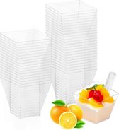 Amuse Plateaux Plastique avec Cuillères, 50 Plats Transparents et 50 Cuillères, 60 Ml Petites Tasses à Dessert