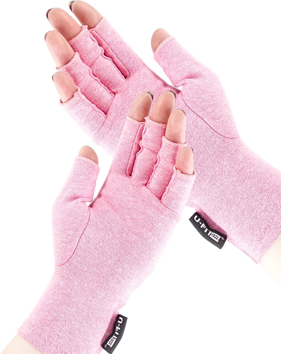 Goedkoopste U Fit One 1 Paar Therapeutische Reuma Handschoenen - Artritis Compressie Handschoenen - Roze - Maat M
