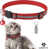 Lunspets Kattenhalsband met veiligheidssluiting - Halsband kat met veiligheidssluiting - Kattenbandje met belletje - Inclusief Adreskoker kat - Reflecterend - Rood - voor grote & kleine katten