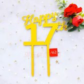 Caketopper 17 - Acryl taart topper goud - taartdecoratie - 17 jaar - verjaardag - cake topper happy 17th